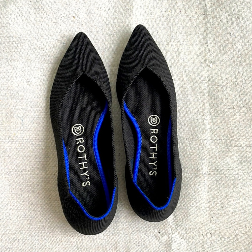Rothy’s black point toe flats, womens size 6.5